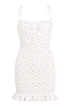 White Floral Shirred Mini Dress -Traumhafte Kleider sb6010 01a