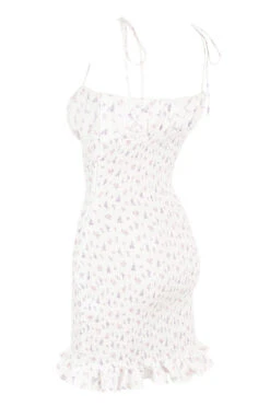 White Floral Shirred Mini Dress -Traumhafte Kleider sb6010 02b