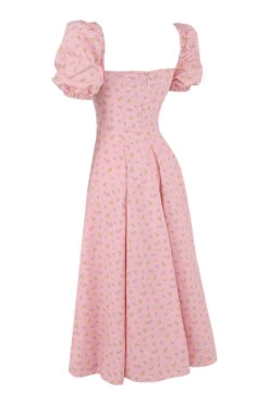 Pink Floral Puff Sleeve Midi Dress 32 Pink Floral Puff Sleeve Midi Dress -Traumhafte Kleider sb6025d 02