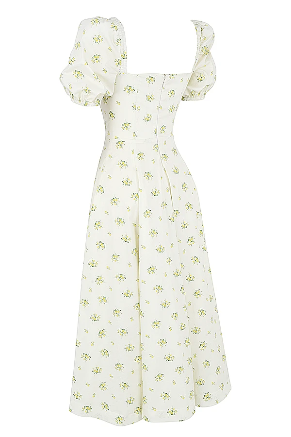Ivory Floral Puff Sleeve Midi Dress 10 Ivory Floral Puff Sleeve Midi Dress – Bild 8