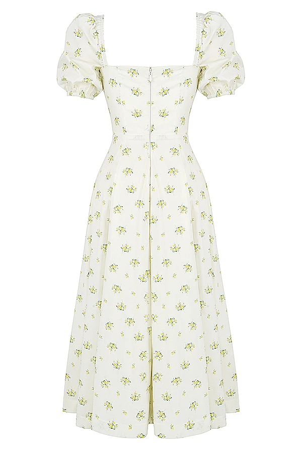 Ivory Floral Puff Sleeve Midi Dress 11 Ivory Floral Puff Sleeve Midi Dress – Bild 9