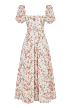 Rose Print Puff Sleeve Midi Sundress -Traumhafte Kleider sb6025p 03