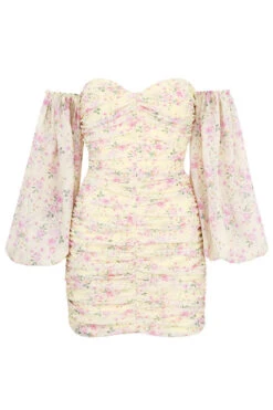 Lemon Floral Ruched Corset Dress -Traumhafte Kleider sb6039 01a