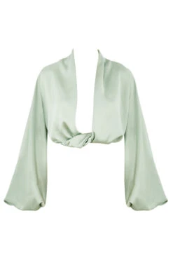 Sage Silky Satin Plunge Blouson Top -Traumhafte Kleider sb6047 01v