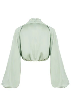 Sage Silky Satin Plunge Blouson Top -Traumhafte Kleider sb6047 03v