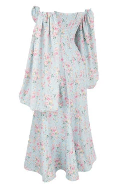 Blue Floral Bardot Midi Sundress -Traumhafte Kleider sb6108 02q