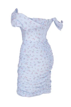 Blue Floral Draped Corset Mini Dress -Traumhafte Kleider sb6252 02