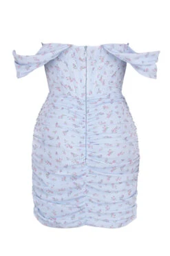 Blue Floral Draped Corset Mini Dress -Traumhafte Kleider sb6252 03