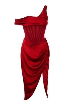 Red Asymmetric Drape Midi Corset Dress -Traumhafte Kleider sb6301 01g