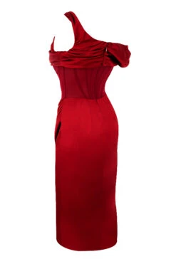 Red Asymmetric Drape Midi Corset Dress -Traumhafte Kleider sb6301 02g