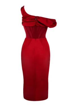 Red Asymmetric Drape Midi Corset Dress -Traumhafte Kleider sb6301 03g