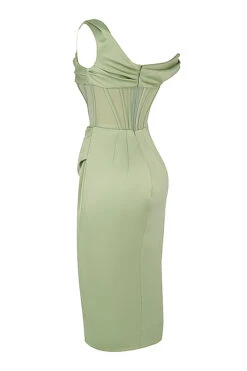 Pistachio Asymmetric Drape Midi Corset Dress -Traumhafte Kleider sb6301a 02