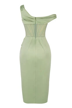 Pistachio Asymmetric Drape Midi Corset Dress -Traumhafte Kleider sb6301a 03