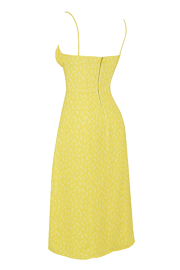 Yellow Floral Bustier Midi Dress 12 Yellow Floral Bustier Midi Dress – Bild 10