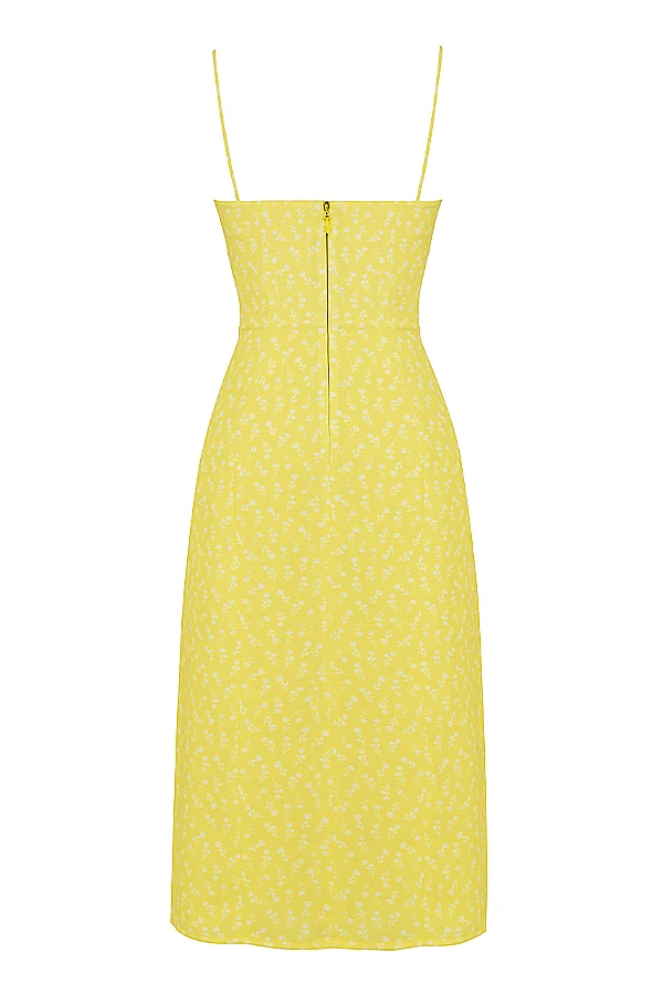 Yellow Floral Bustier Midi Dress 13 Yellow Floral Bustier Midi Dress – Bild 11