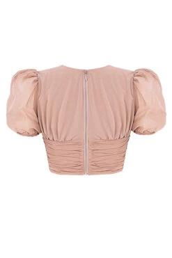 Tan Mesh Puff Sleeve Gathered Corset -Traumhafte Kleider sb6765 03a