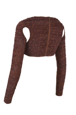 Chocolate Print Ruched Mesh Cutout Cropped Top -Traumhafte Kleider sb6823 02
