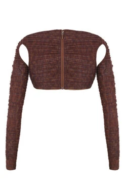 Chocolate Print Ruched Mesh Cutout Cropped Top -Traumhafte Kleider sb6823 03