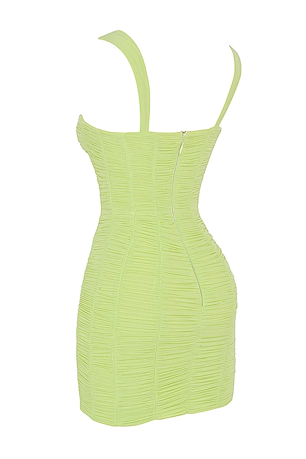 Lime Ruched Mesh Mini Dress 16 Lime Ruched Mesh Mini Dress – Bild 14