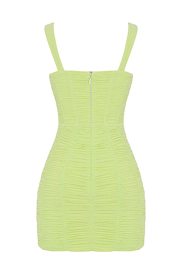 Lime Ruched Mesh Mini Dress 17 Lime Ruched Mesh Mini Dress – Bild 15