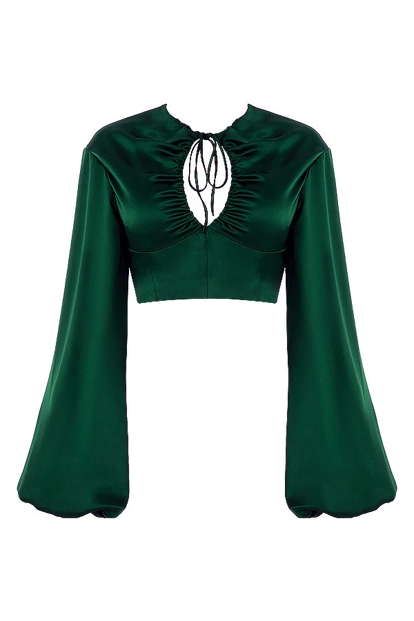 Emerald Green Satin Balloon Sleeve Top 15 Emerald Green Satin Balloon Sleeve Top – Bild 13