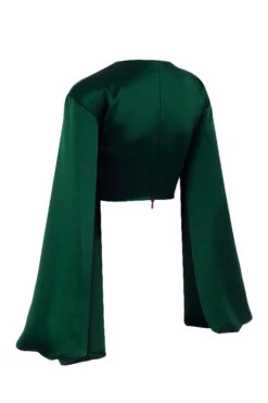 Emerald Green Satin Balloon Sleeve Top 30 Emerald Green Satin Balloon Sleeve Top -Traumhafte Kleider sb6837 02j
