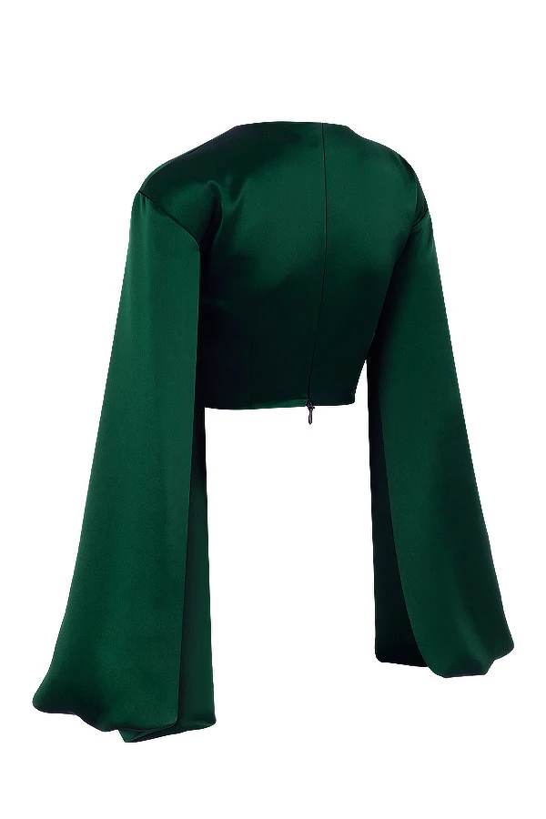 Emerald Green Satin Balloon Sleeve Top 16 Emerald Green Satin Balloon Sleeve Top – Bild 14