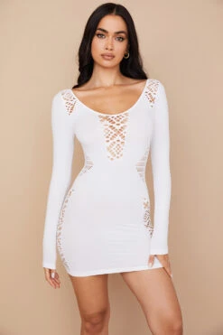 White Stretch Knit Mini Dress