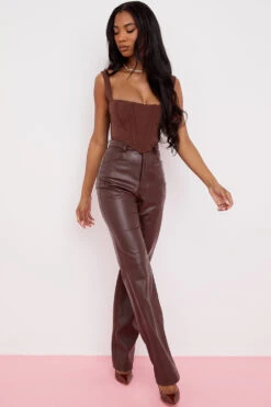 Dark Brown Stretch Vegan Leather Trousers 17 Dark Brown Stretch Vegan Leather Trousers -Traumhafte Kleider sb6864b 3