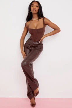 Dark Brown Stretch Vegan Leather Trousers 18 Dark Brown Stretch Vegan Leather Trousers -Traumhafte Kleider sb6864b 4