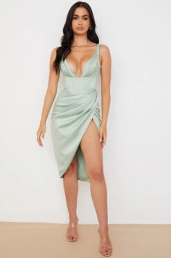Pistachio Satin Corset Midi Dress -Traumhafte Kleider sb7014a 1
