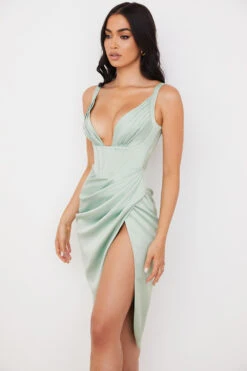 Pistachio Satin Corset Midi Dress -Traumhafte Kleider sb7014a 6