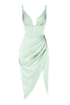 Pistachio Satin Corset Midi Dress -Traumhafte Kleider sb7014aa