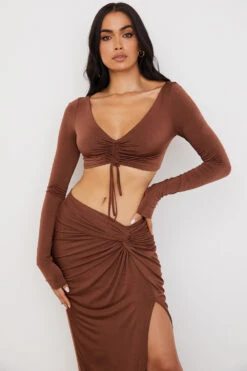 Chocolate Gathered Crop Top -Traumhafte Kleider sb7101 7