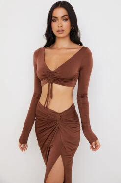 Chocolate Gathered Crop Top -Traumhafte Kleider sb7101 8