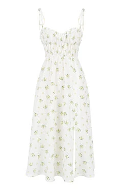 Ivory Floral Shirred Midi Dress -Traumhafte Kleider sb7370 01