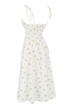 Ivory Floral Shirred Midi Dress -Traumhafte Kleider sb7370 02