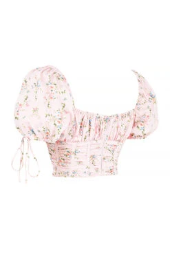Pink Floral Puff Sleeve Corset Top -Traumhafte Kleider sb7377 02t