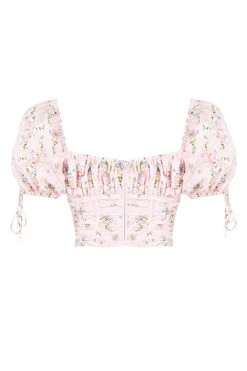 Pink Floral Puff Sleeve Corset Top -Traumhafte Kleider sb7377 03t