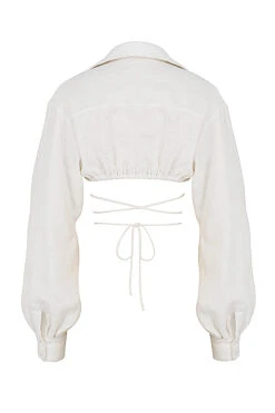 Off White Wrap Around Cropped Shirt -Traumhafte Kleider sb7391 03