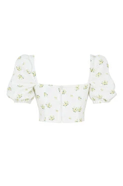 Ivory Floral Puff Sleeve Cropped Top -Traumhafte Kleider sb7399a 03