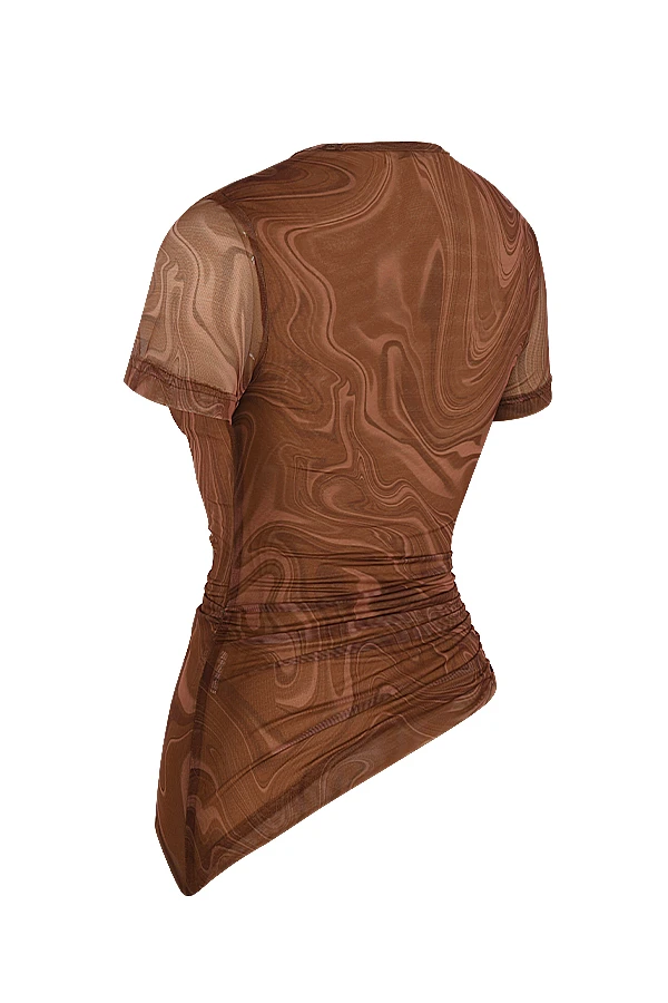 Cocoa Swirl Print Asymmetric T-shirt 10 Cocoa Swirl Print Asymmetric T-shirt – Bild 8