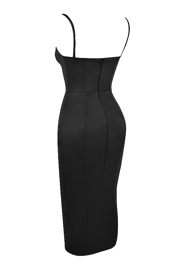 Black Satin Corset Midi Dress 13 Black Satin Corset Midi Dress – Bild 11