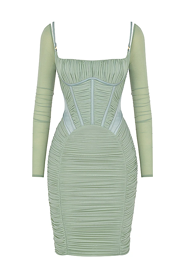 Green Gathered Corset Dress 14 Green Gathered Corset Dress – Bild 12