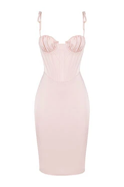 Blush Pink Satin Corset Midi Dress -Traumhafte Kleider sb7536 01a