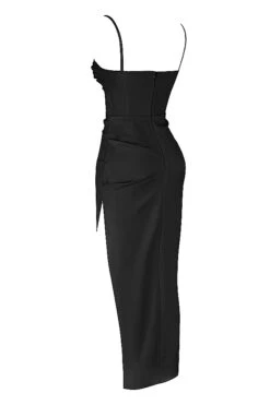 Black Satin Pleated Corset Midi Dress 28 Black Satin Pleated Corset Midi Dress -Traumhafte Kleider sb7817a 02