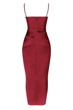 Wine Satin Pleated Corset Midi Dress -Traumhafte Kleider sb7817b 03a