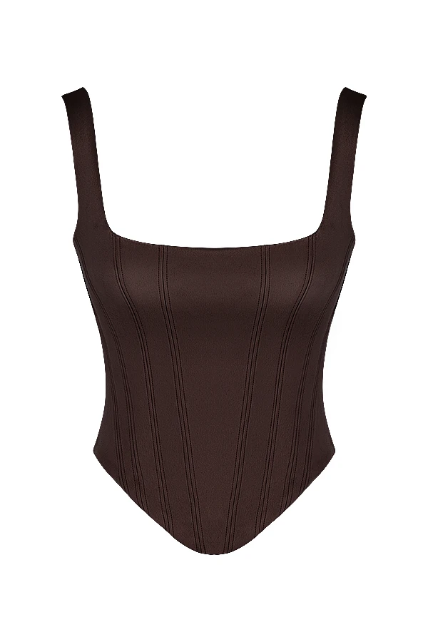 Chocolate Satin Longline Corset 13 Chocolate Satin Longline Corset – Bild 11