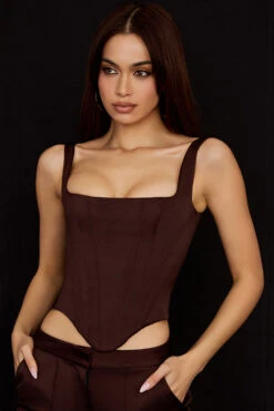 Chocolate Satin Longline Corset