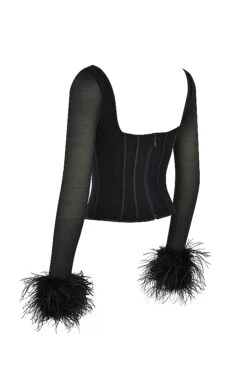 Black Mesh Trimmed Corset -Traumhafte Kleider sb7926 02